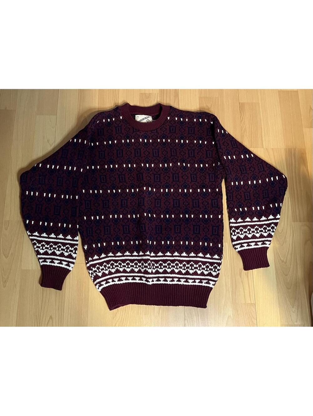 Vintage Men’s Geometric 80s Burgundy Red Sweater A Preppy Academia Skater Grunge